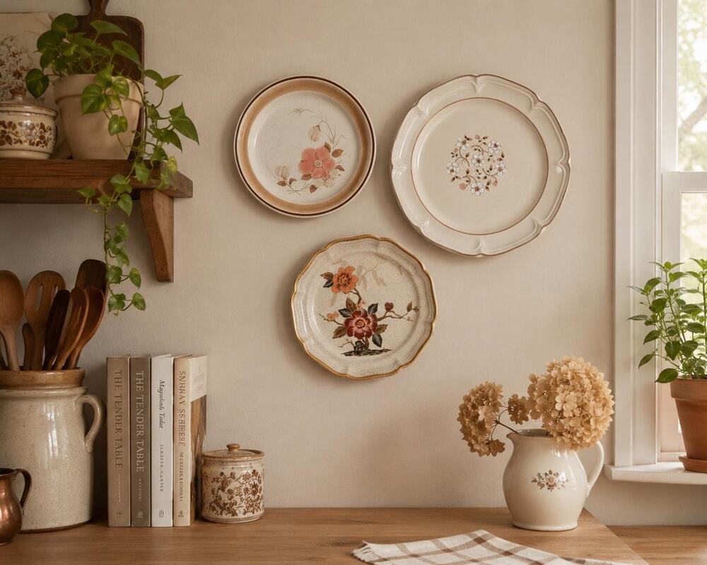 Vintage Japanese Stoneware Plate Set – Eclectic Floral Wall Plates